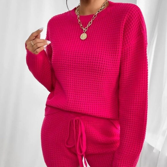 Pink Sweater & Drawstring Waist Knit Shorts - Picture 5 of 5